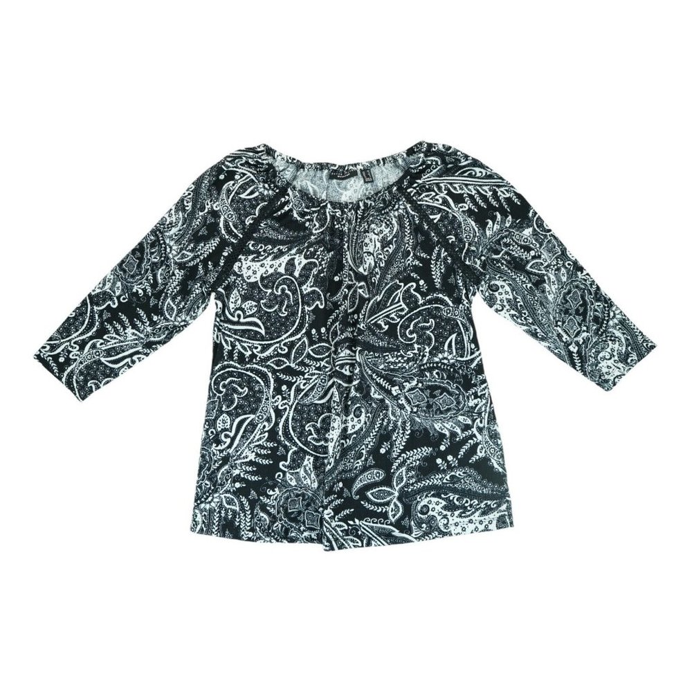 Susan Graver  Women's Printed Knit Gauze‎ Raglan Sleeve Pasant Top Black Size XS
